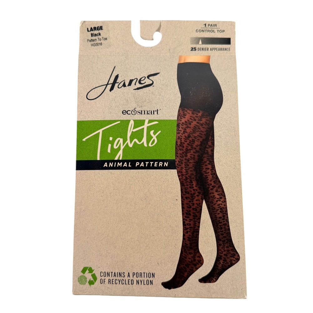 Hanes EcoSmart Tights‎ Animal Pattern Black Control Top Sz Large New